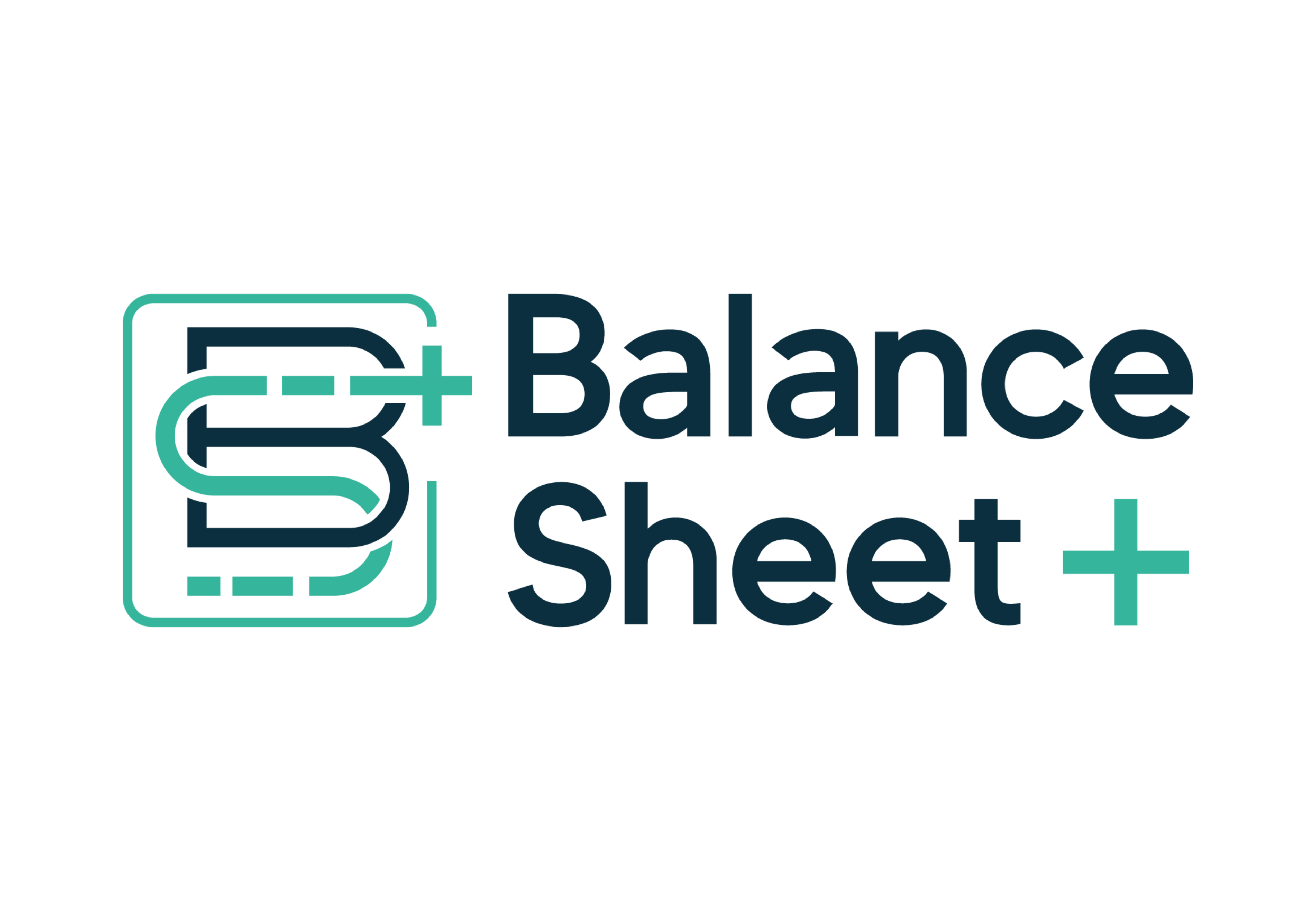 Logo with a stylized "B+" in a green outline box, next to the text "Balance Sheet+" in dark blue.