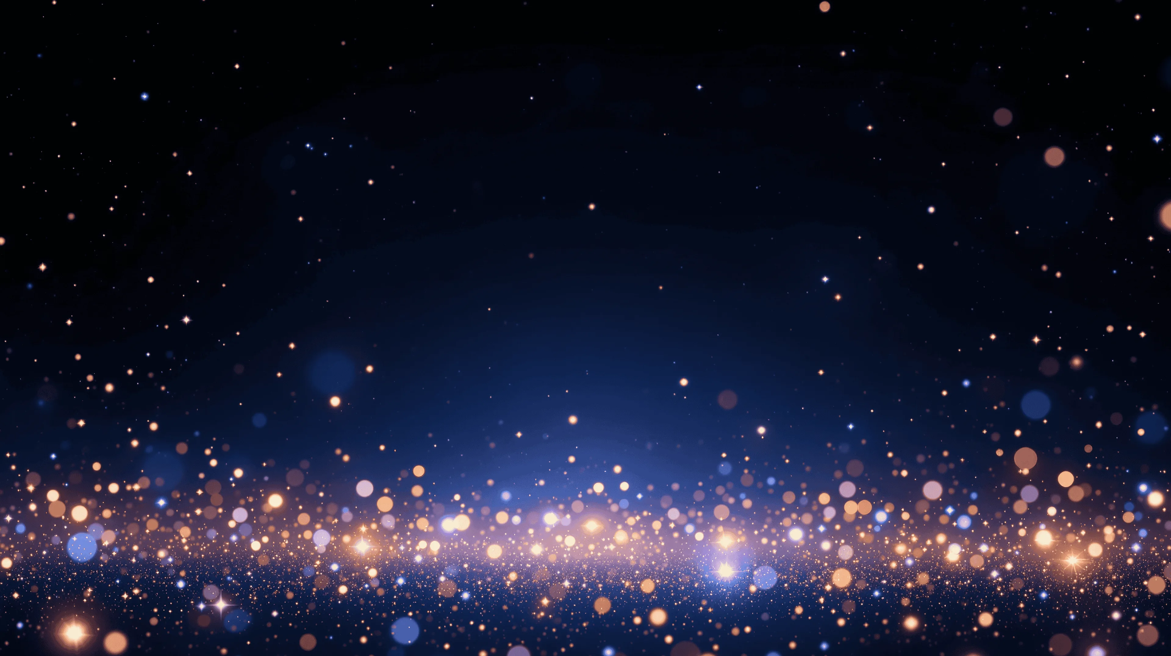 dark blue background with festive coloured lights and dots in the foreground