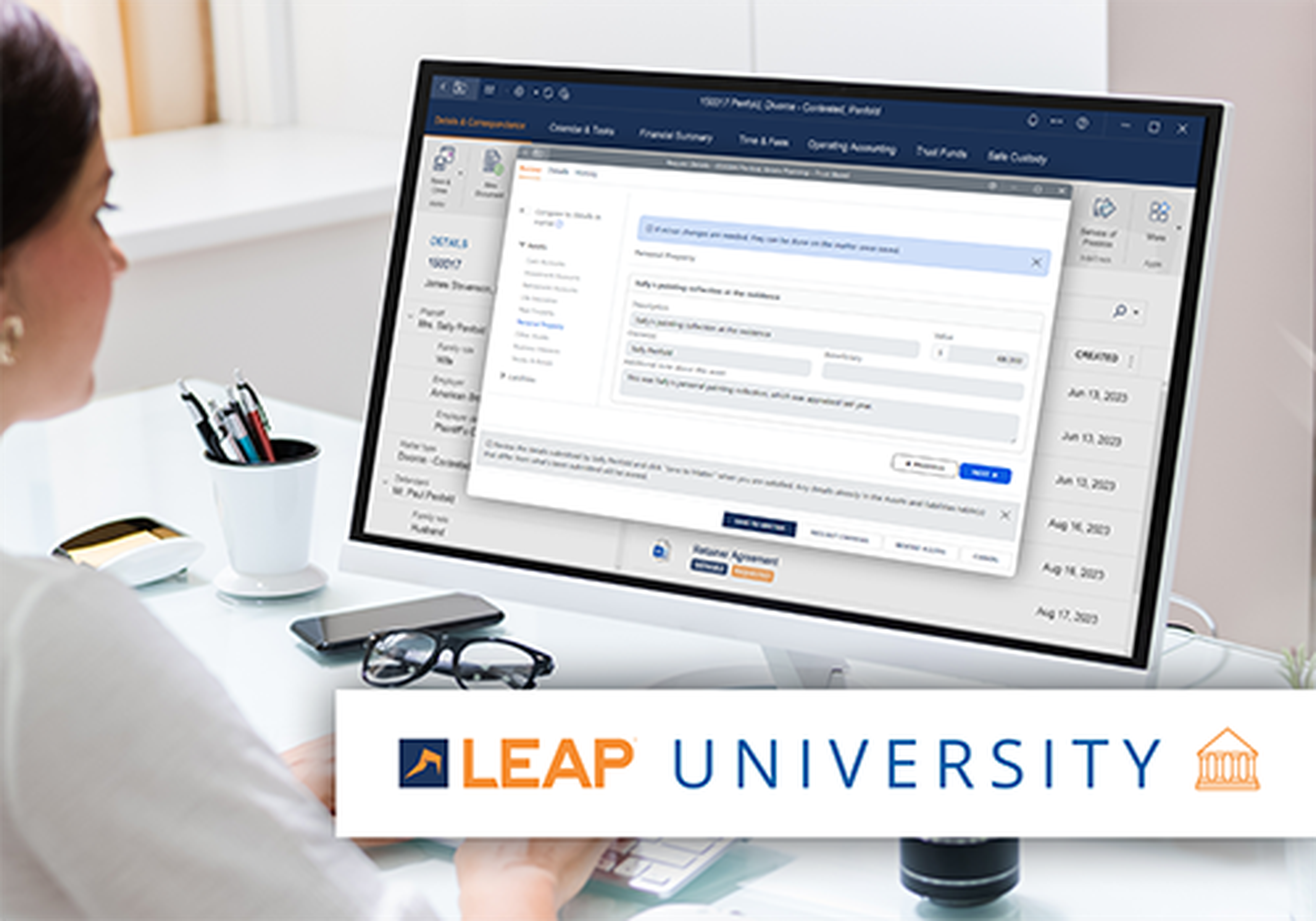 Screenshot along with over-shoulder view of desktop user