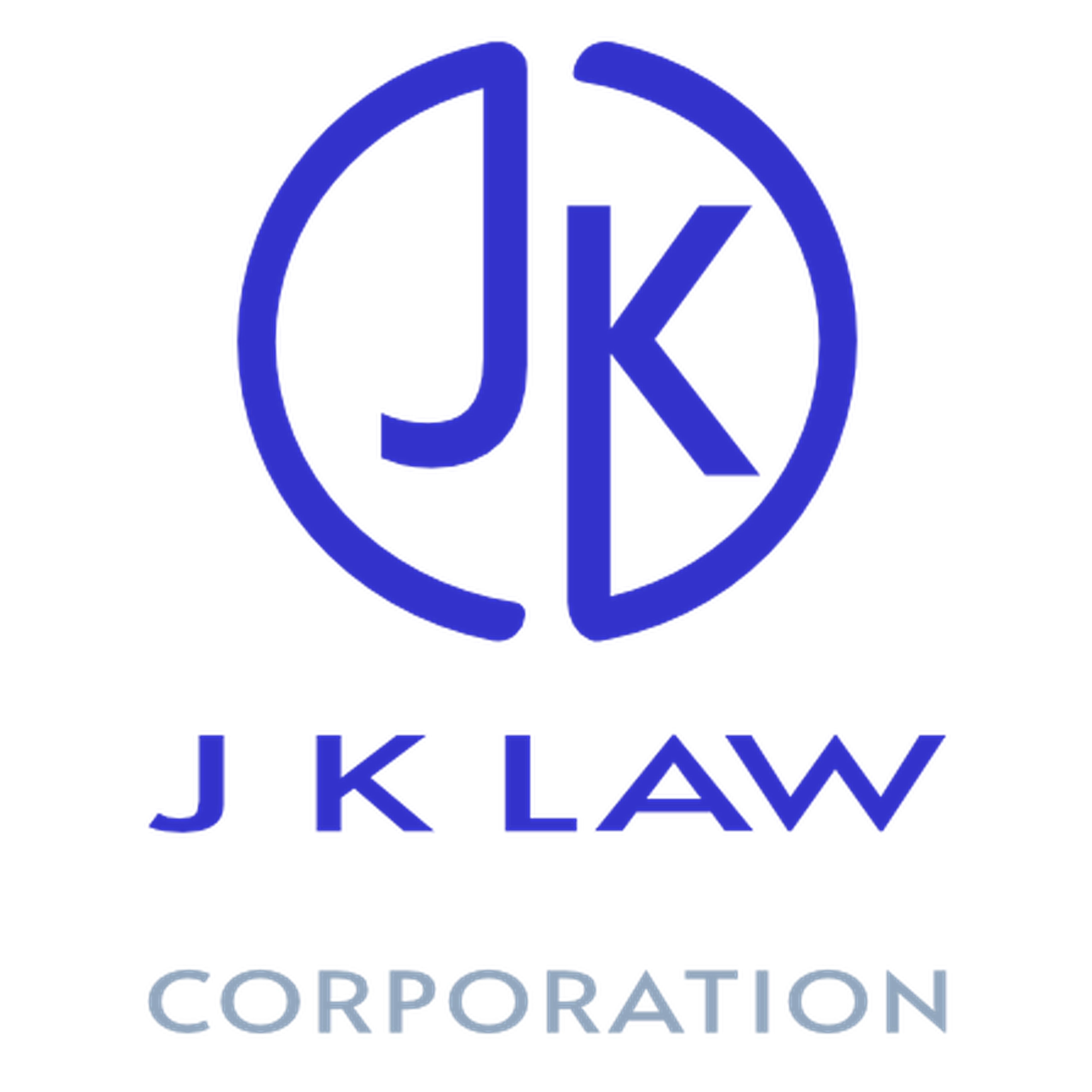 Blue logo featuring the letters "JK" inside a circle, with "J K Law" and "Corporation" written below in a modern font.