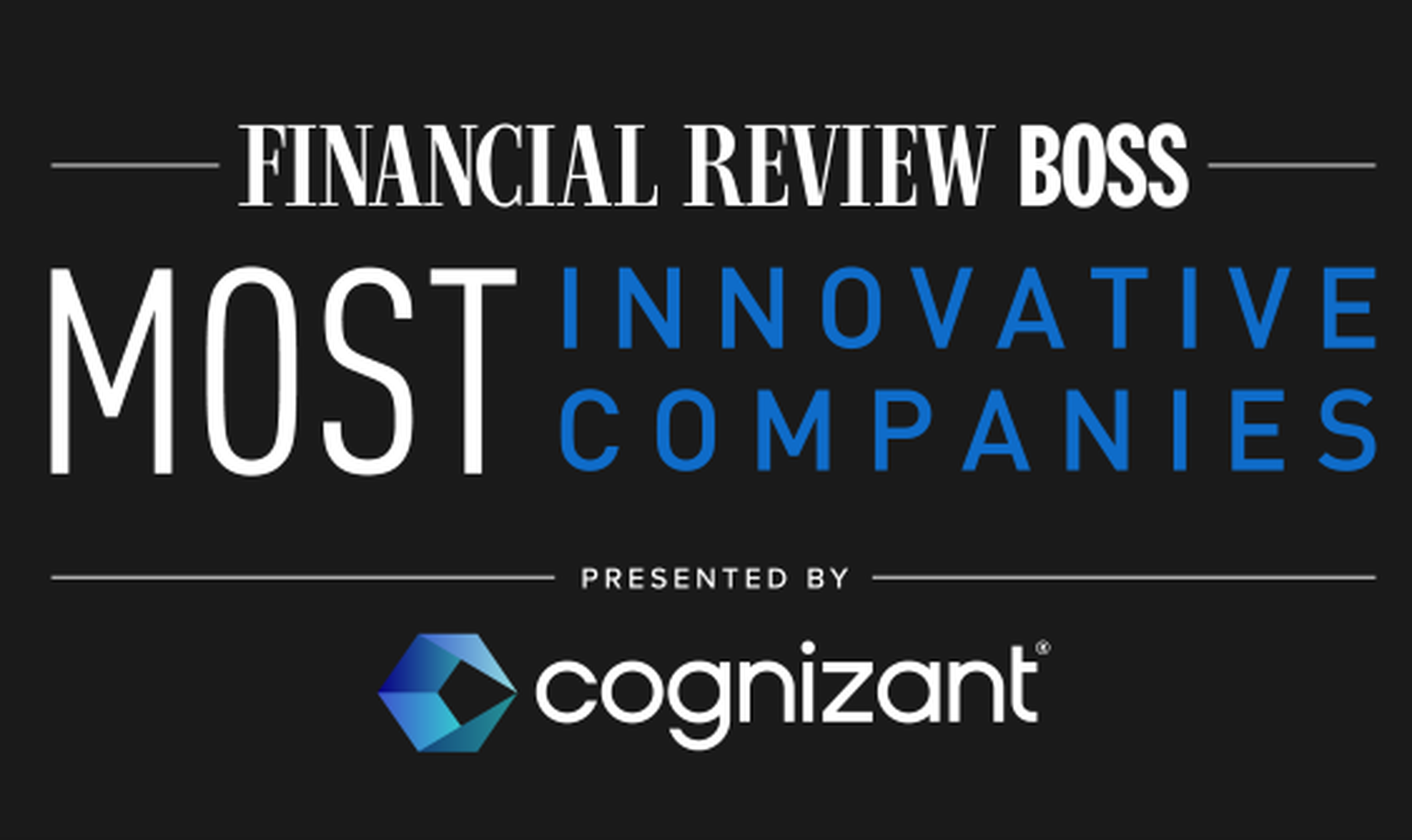 Banner reads "Financial Review Boss: Most Innovative Companies" presented by Cognizant, with a modern blue and white design.