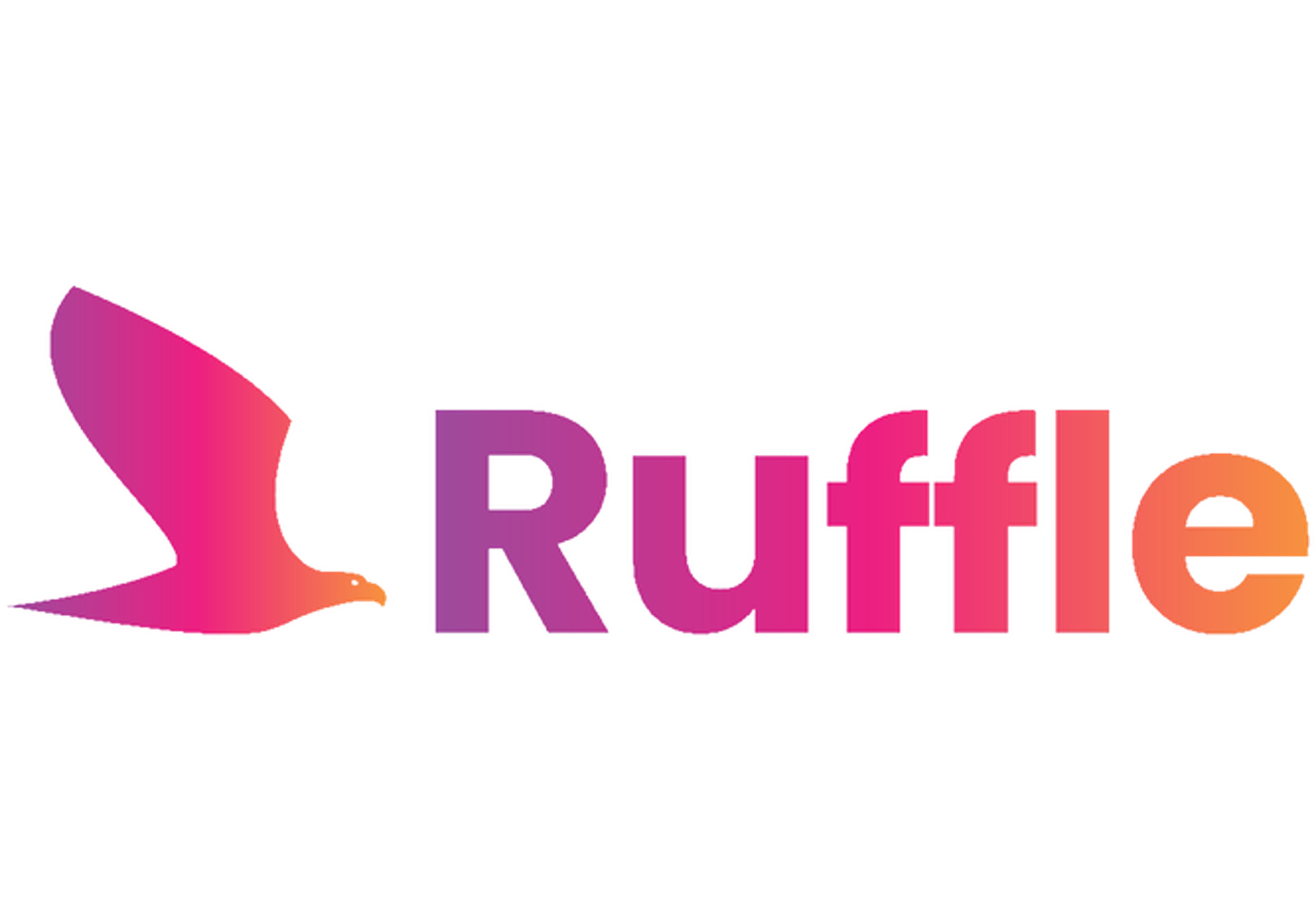 Logo of "Ruffle" with a stylized bird silhouette in gradient pink and orange, followed by the word "Ruffle" in bold, matching colors.