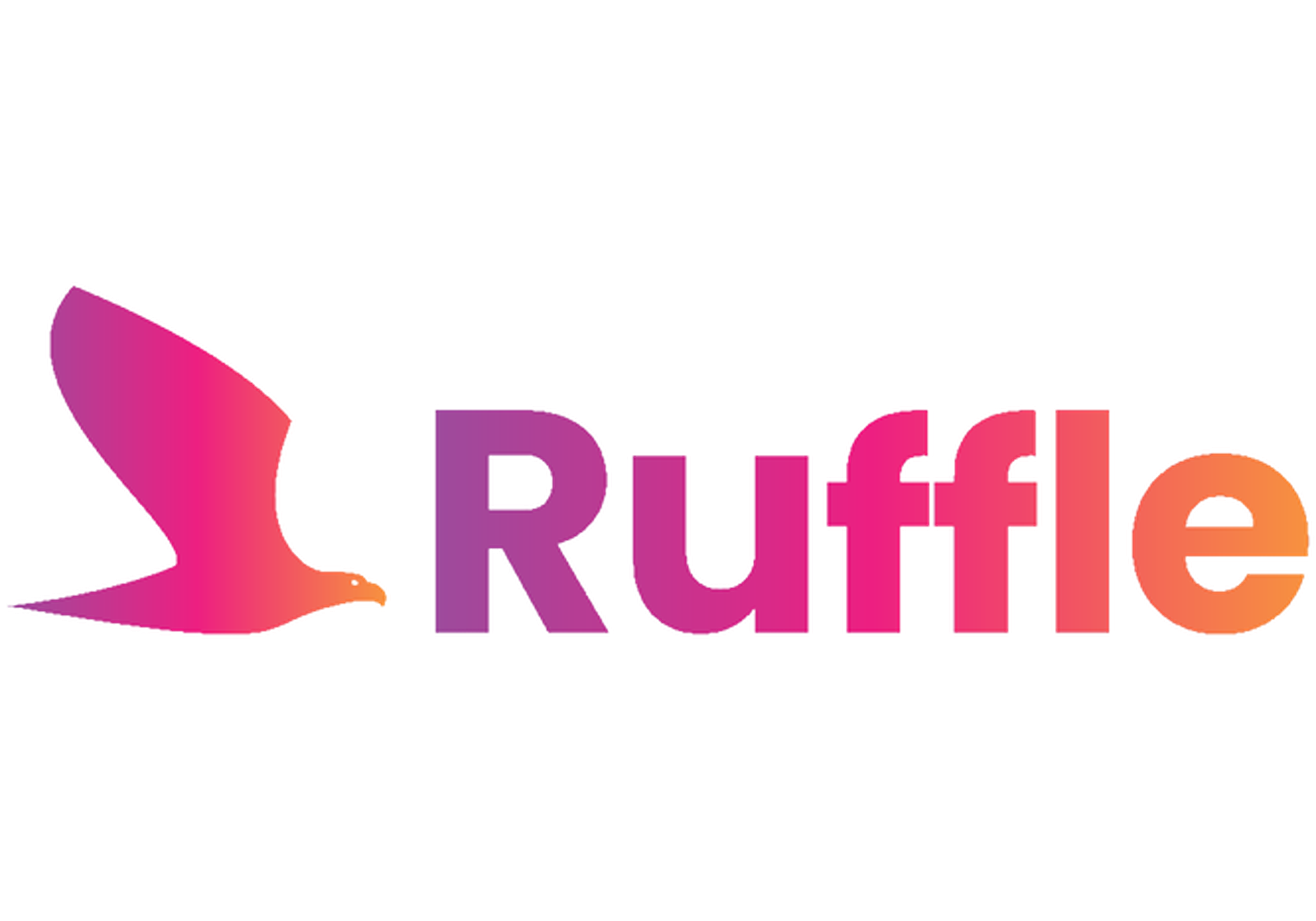 Logo of "Ruffle" with a stylized bird silhouette in gradient pink and orange, followed by the word "Ruffle" in bold, matching colors.