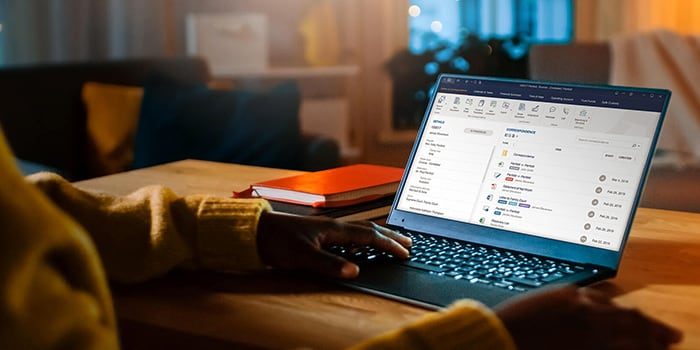 Man on laptop looking at LEAP matter screen