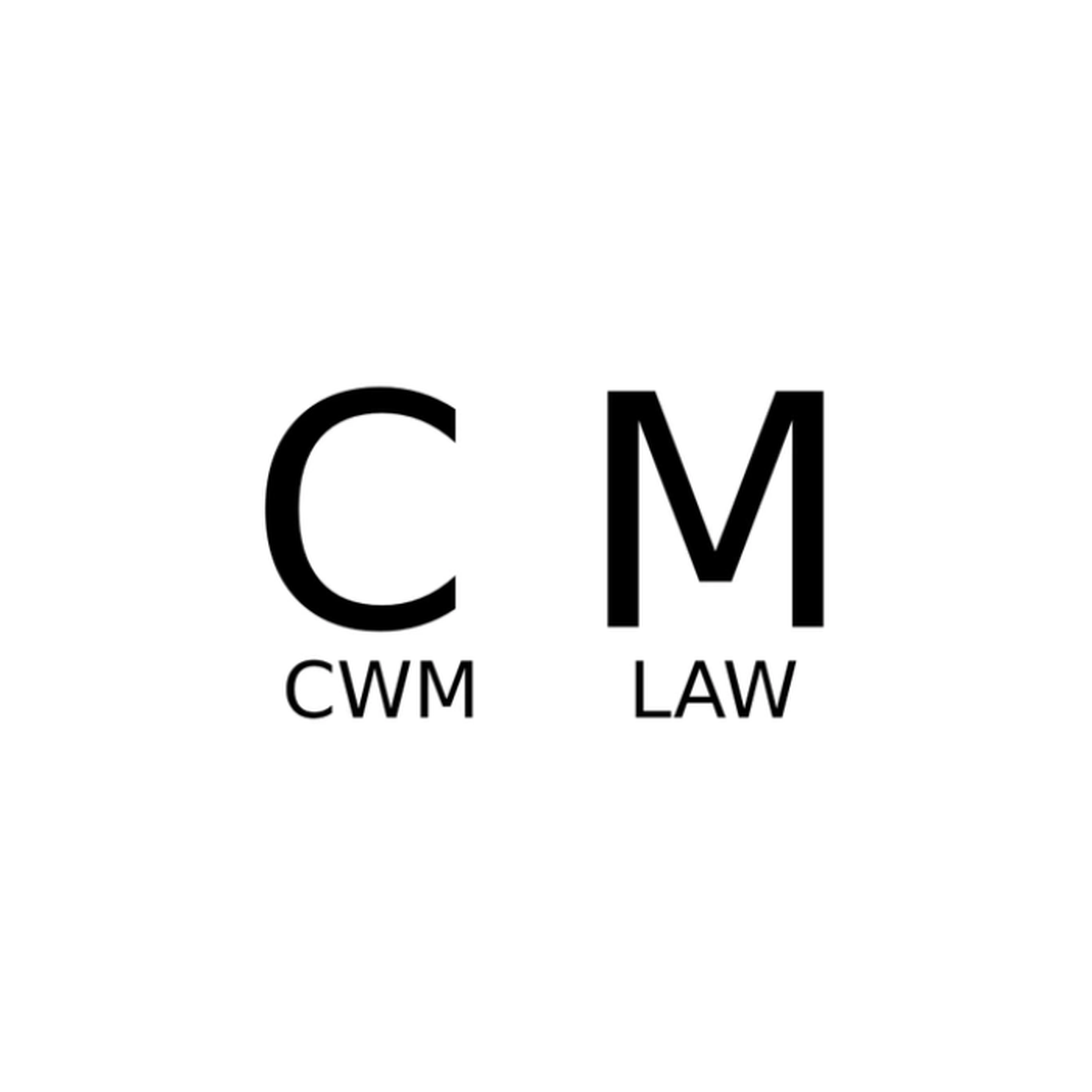 The image shows the letters "C W M" with "CWM" beneath the letter C and "LAW" beneath the letter M, on a white background.