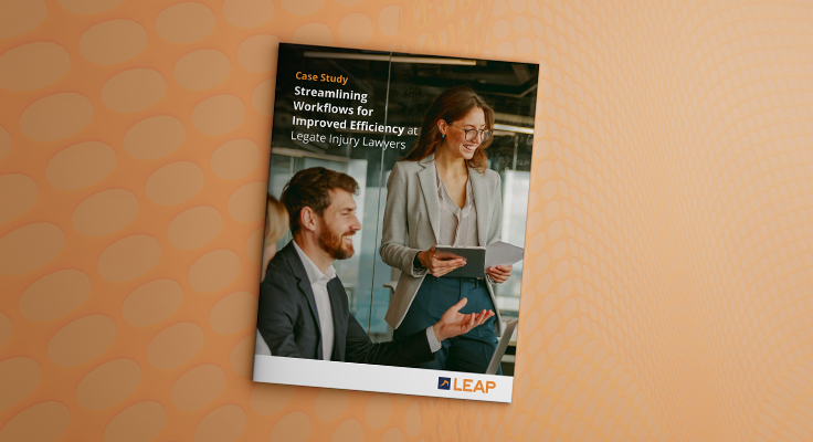 A man and woman discuss documents in an office setting. Cover text: "Case Study: Streamlining Workflows for Improved Efficiency at Legale Injury Lawyers."