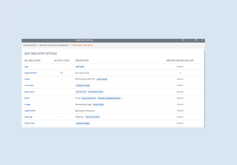 MAR Activity Settings