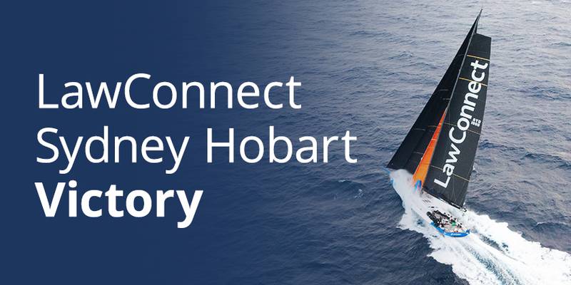 Blog title card with LawConnect supermaxi sailing in the Tasman Sea