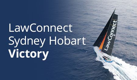 Blog title card with LawConnect supermaxi sailing in the Tasman Sea