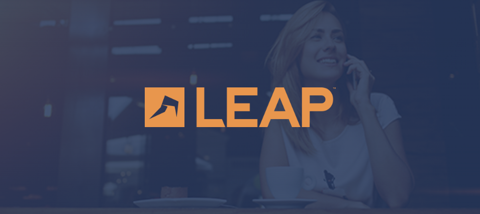LEAP logo overlaying a photo