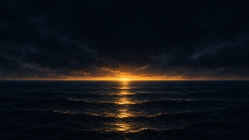 First light on the horizon over a dark sea