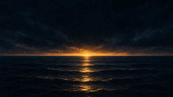 First light on the horizon over a dark sea