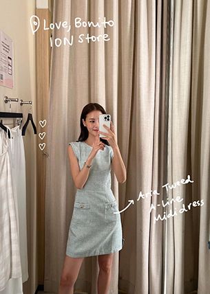 ADORABLE BACK RIBBON TWEED DRESS ブラウン XS ADORABLE BACK RIBBON TWEED DRESS