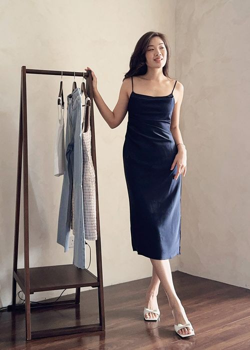 esme padded satin column drape midi dress BraFree by LB Esme Satin Column Drape Midi Dress