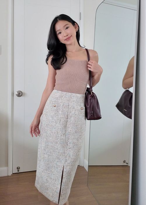 High Waist Tweed Column Midi Skirt | Love, Bonito SG
