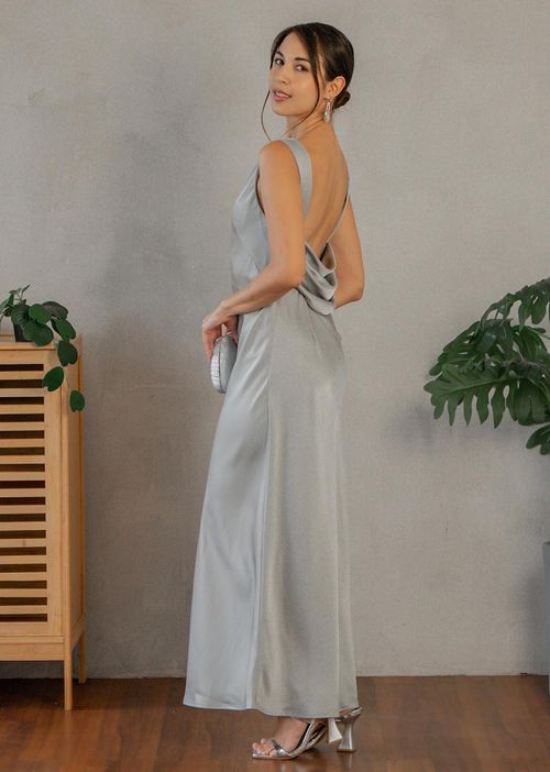satin padded drape maxi dress Satin Padded Drape Maxi Dress