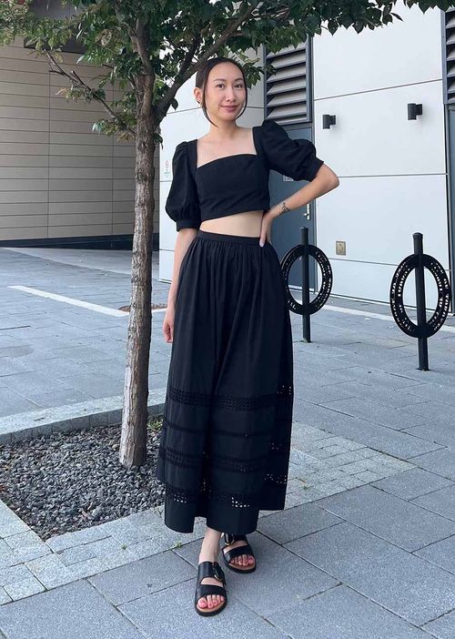 Elastic Broderie Fit & Flare Midaxi Skirt | Love, Bonito SG