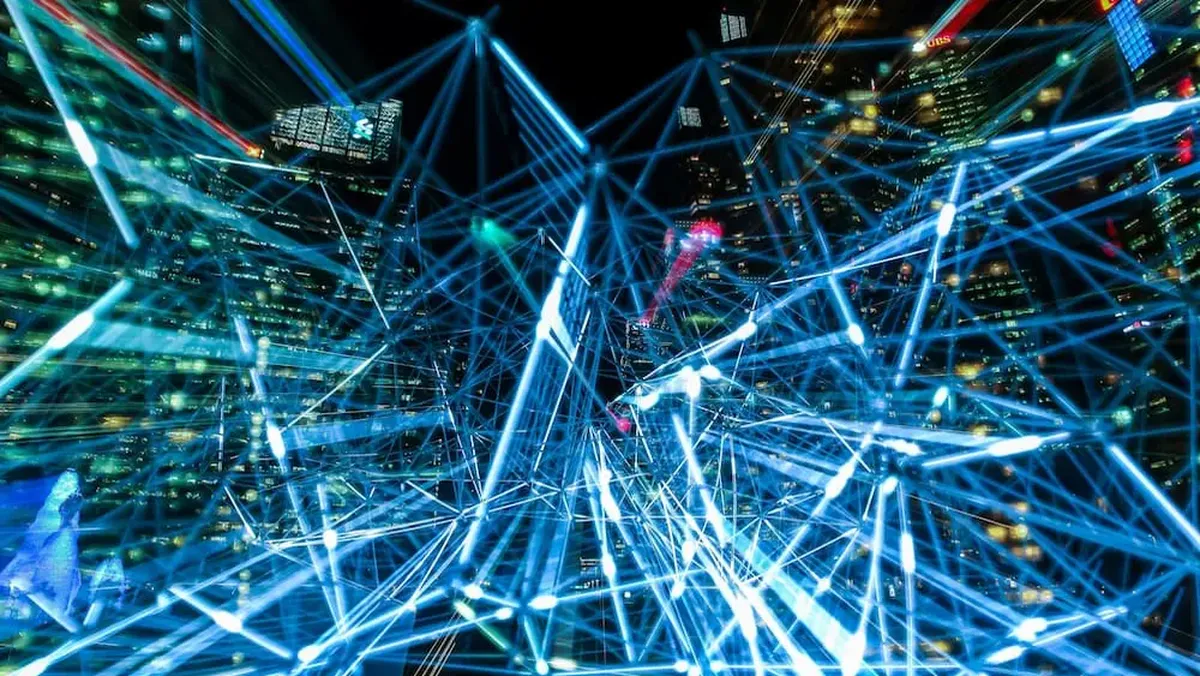 Abstract Lines in front of Skyscrapers by night