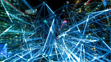 Abstract Lines in front of Skyscrapers by night