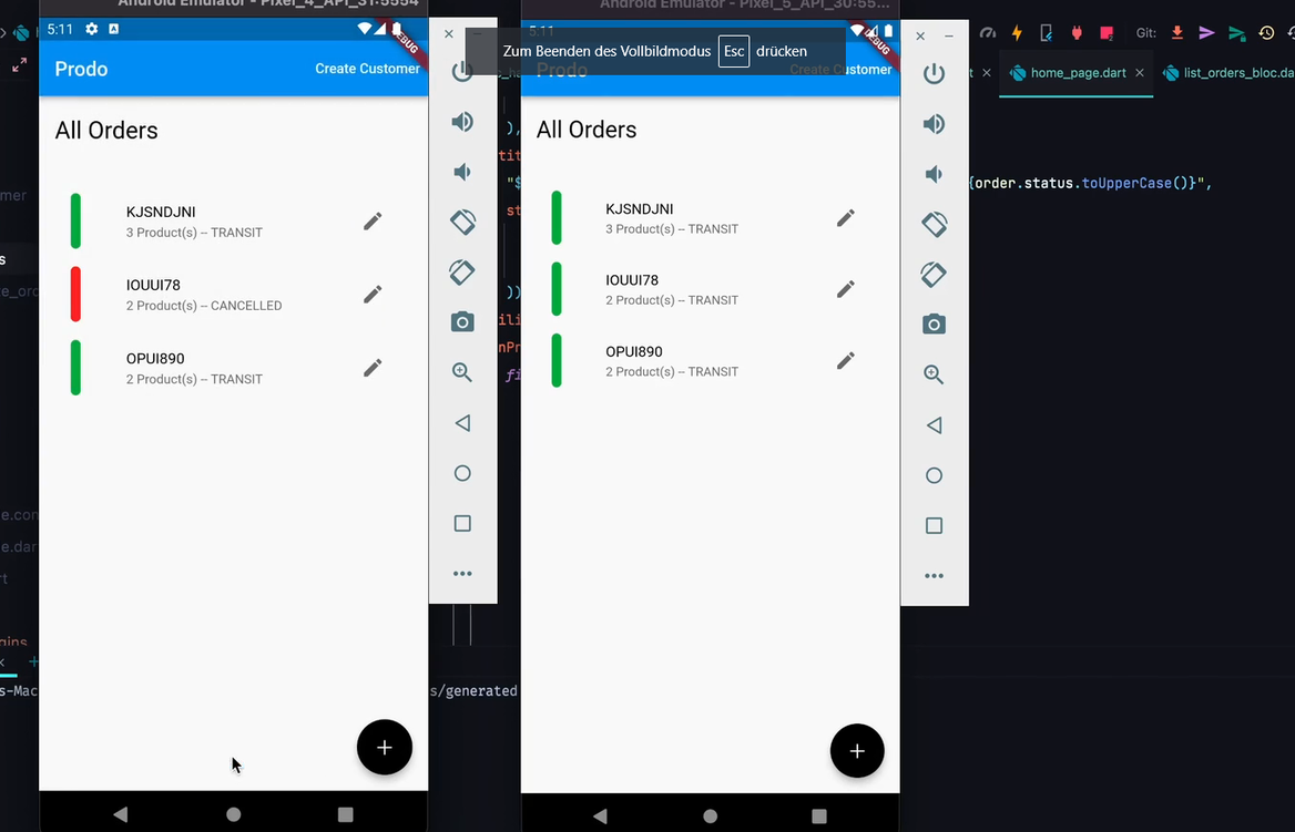 Screenshots of a mobile Application