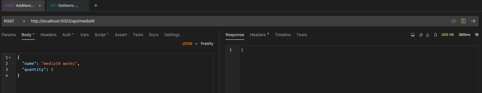 POST request done in Bruno