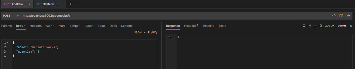 POST request done in Bruno