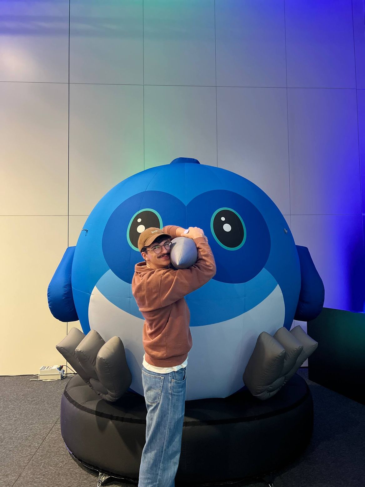 Simon hugging the Flutter Bird