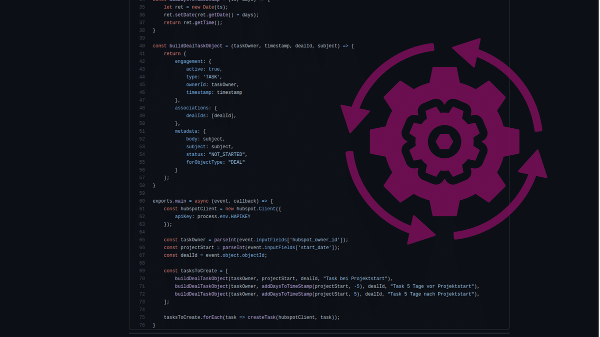 Hubspot Workflows Custom Code zum Erstellen von Tasks mit dynamischem Fälligkeitsdatum