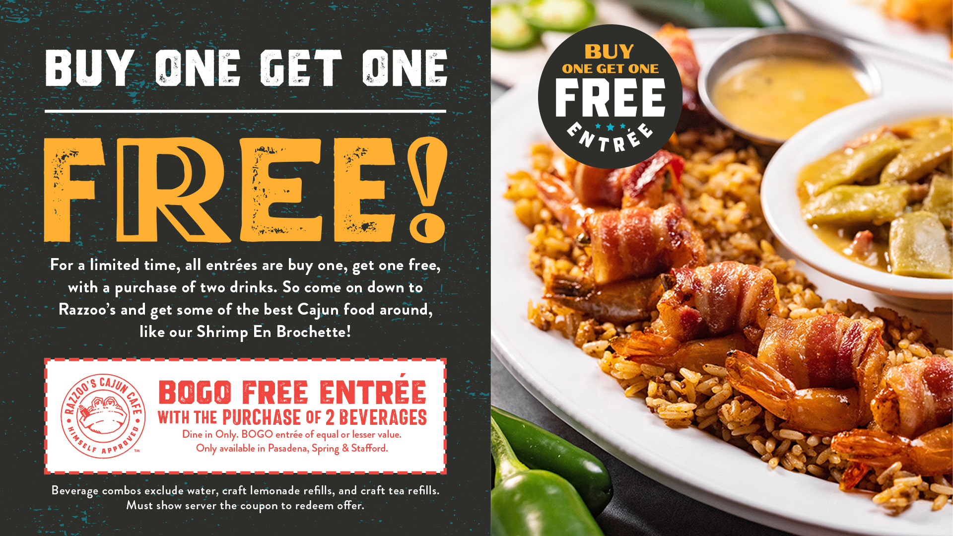 Secret Menu Landing BOGO Entree Offer Razzoo's Cajun Cafe