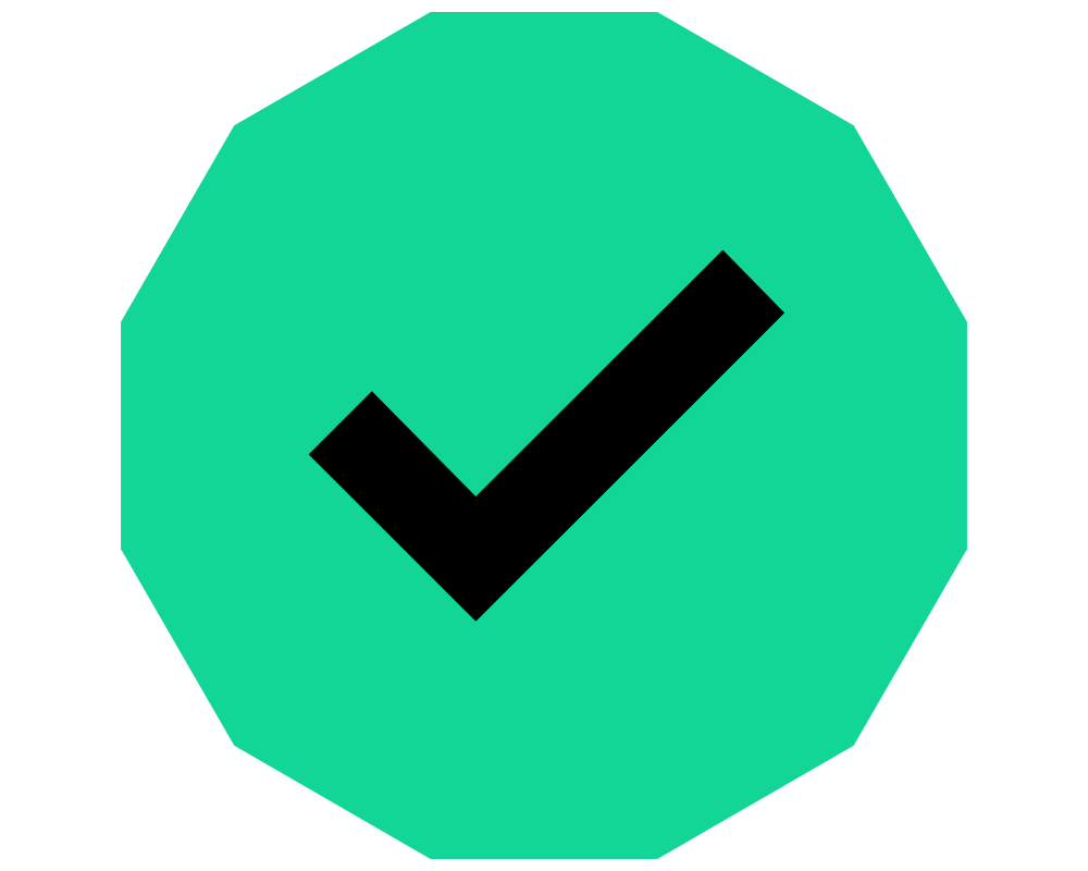 green dodecagon with black tick for the Earthly Keystone-approved icon
