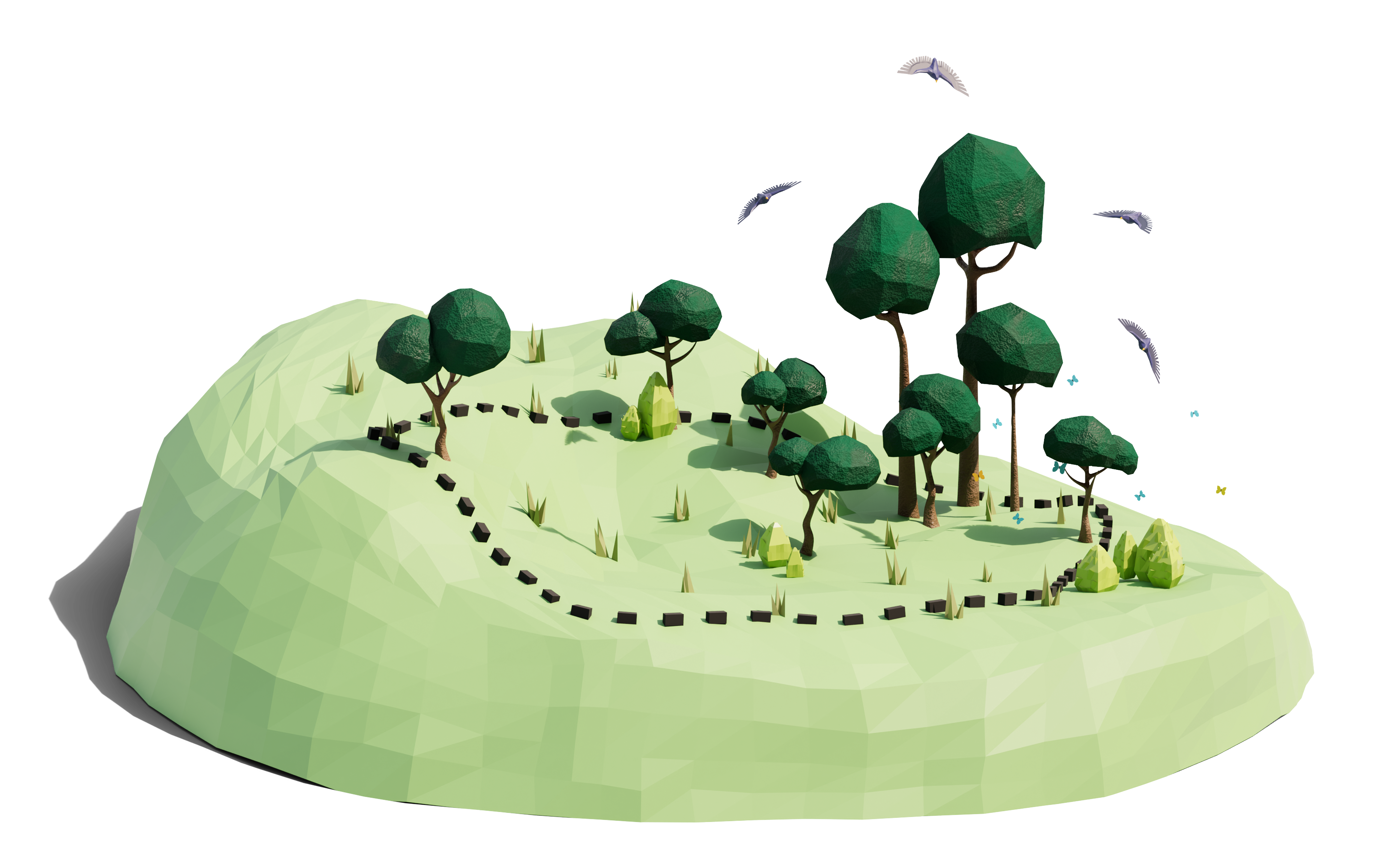A 3D hgraphic of a natural area with dotted line boundary