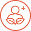 Icon of a person with a plus sign and two leaves below, enclosed in a red circle, symbolizing growth or adding a user.