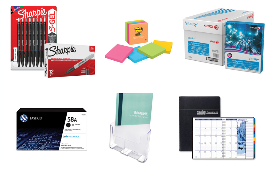 Paper, Post-its, Ink, Literature racks, Calendars