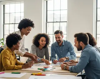 Meerdere werknemers die bezig zijn met een teambuilding activiteit