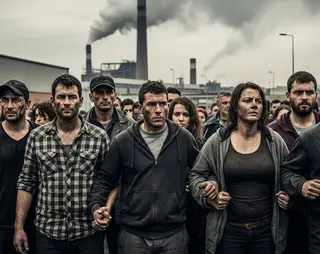 werknemers van een kolencentrale die samenkomen ter protest