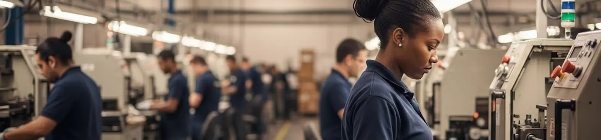 Werknemers aan het werk in een productiecentrum
