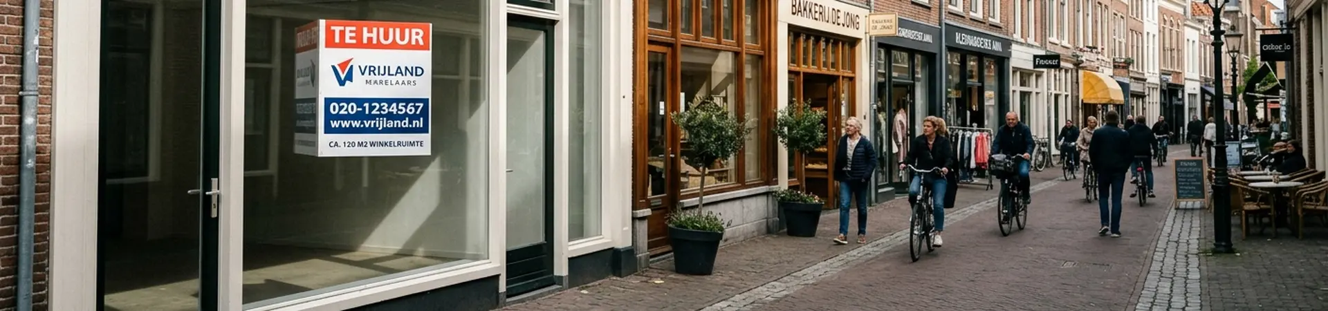 Winkelstraat in Nederland met een winkelpand die te huur staat