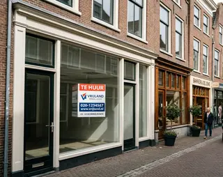 Winkelstraat in Nederland met een winkelpand die te huur staat