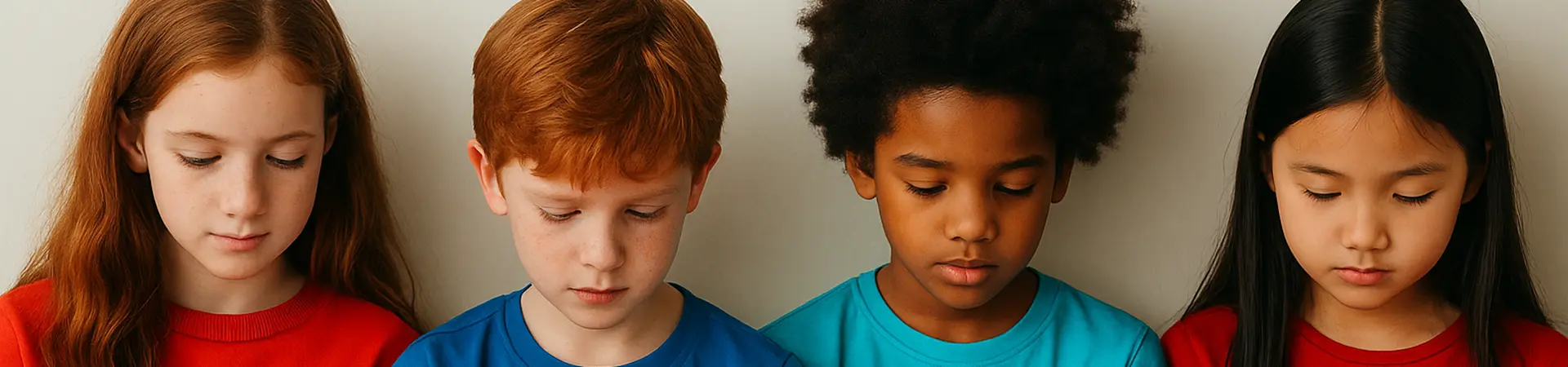 Vier kinderen lezen uit een boek.