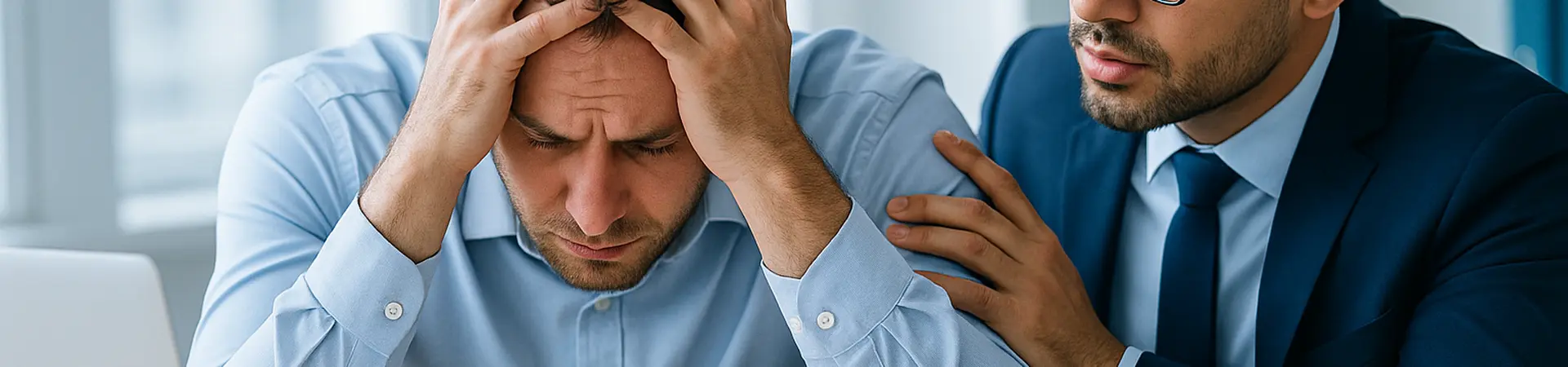 Man op werk is teleurgesteld, collega troost hem