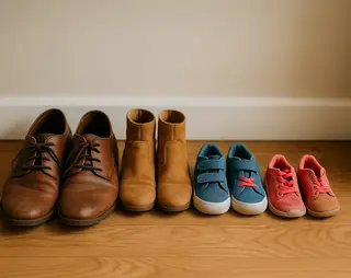 Schoenen van familieleden naast elkaar