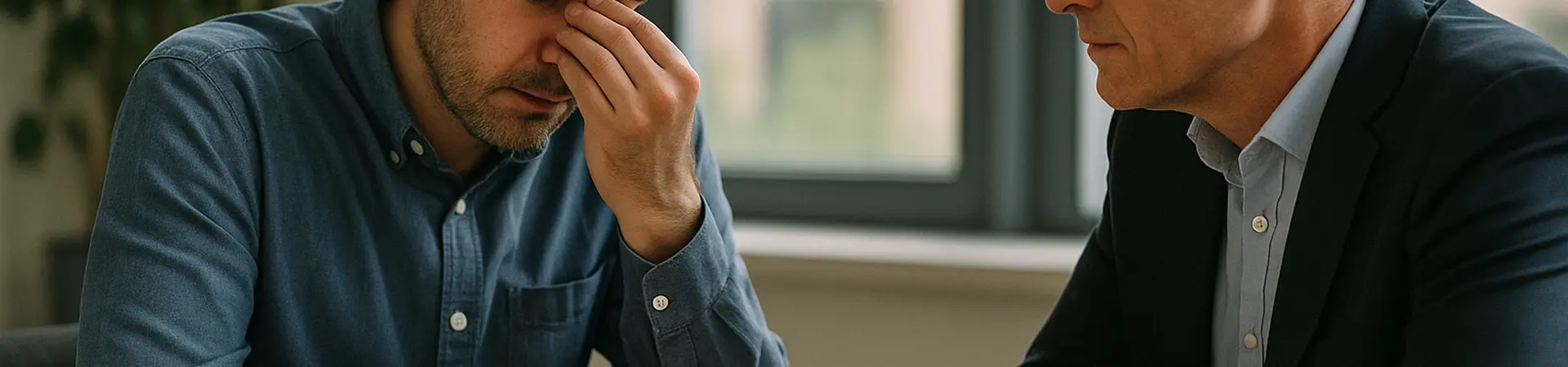 Man is emotonieel na gesprek met manager over vaststellingsovereenkomst