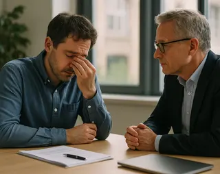 Man is emotonieel na gesprek met manager over vaststellingsovereenkomst