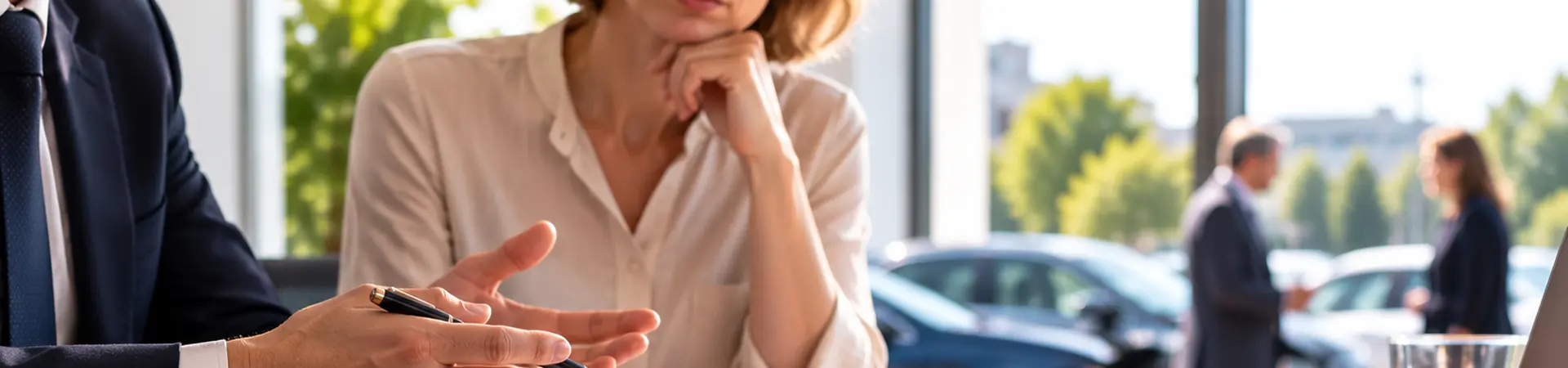 Twee mensen bespreken documenten met een hamer, stethoscoop en röntgenfoto op tafel. Op de achtergrond zien we een verkeersongeluk.