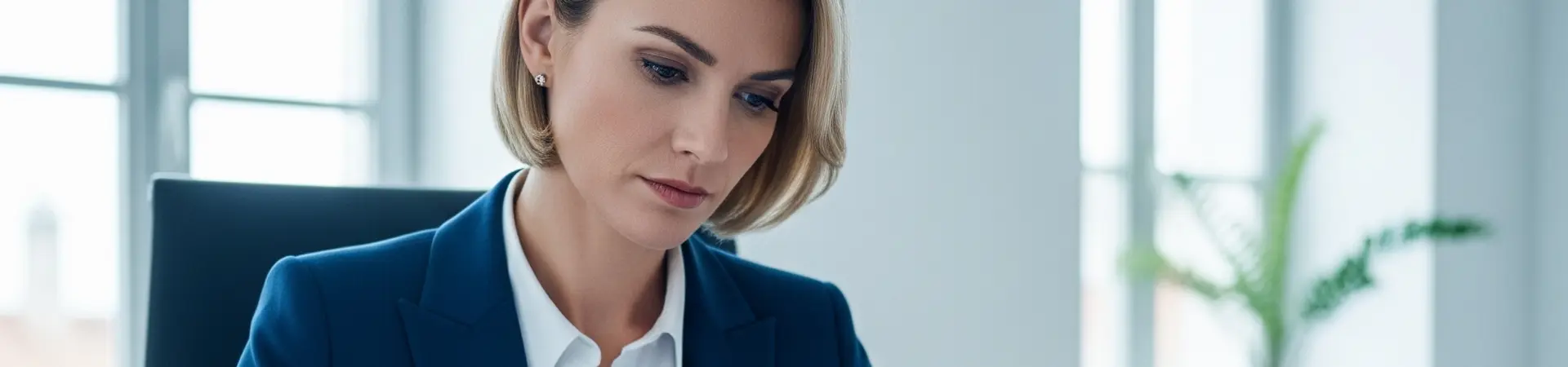 Formeel geklede vrouw die processtukken aan het analyseren is aan een bureau