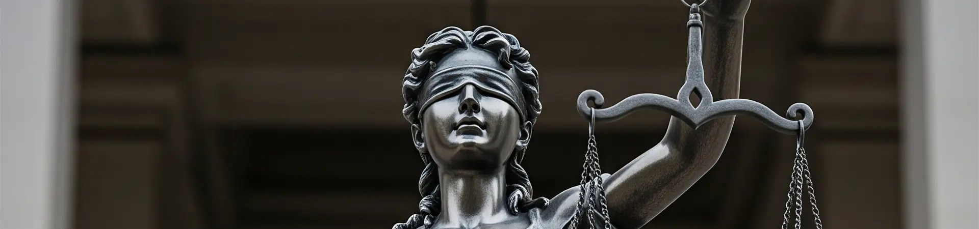 Een beeld van vrouwe justitia met een weegschaal in de ene hand en een zwaard in de andere hand