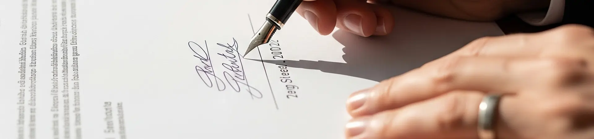 Een document dat door een mannenhand word ondertekend met een vulpen
