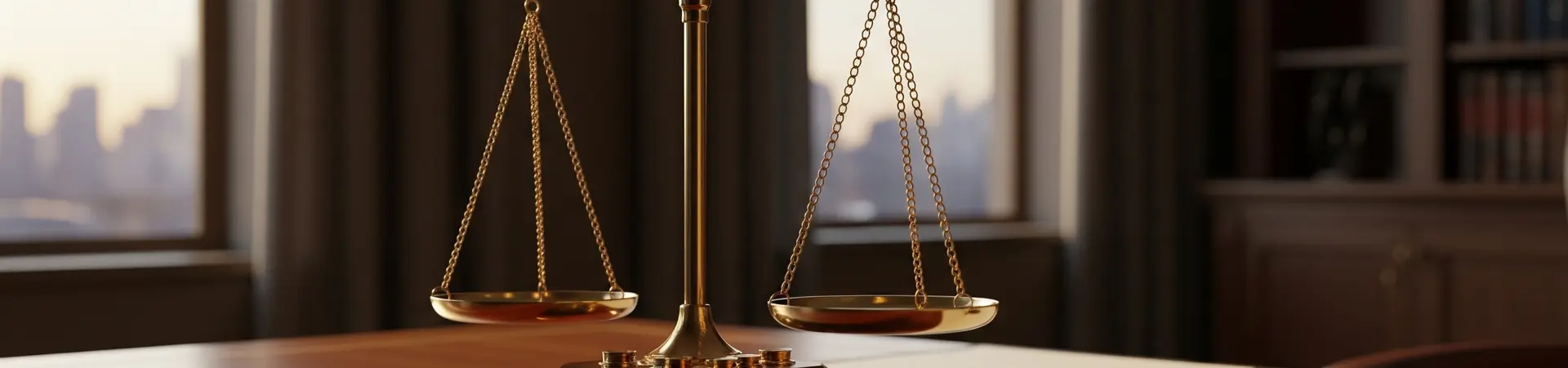 Weegschaal van justitie op een bureau