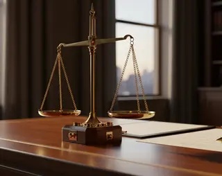 Weegschaal van justitie op een bureau