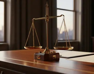 Weegschaal van justitie op een bureau